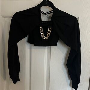 Forever 21 Black Crop Top with Bold Gold Chain